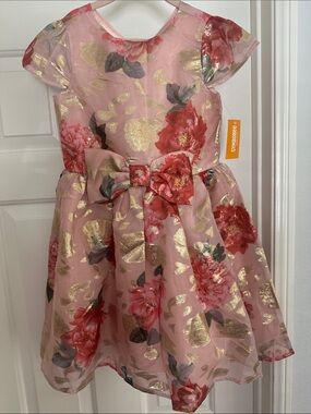 Gymboree Pink Floral Dress with Gold Foil Bow